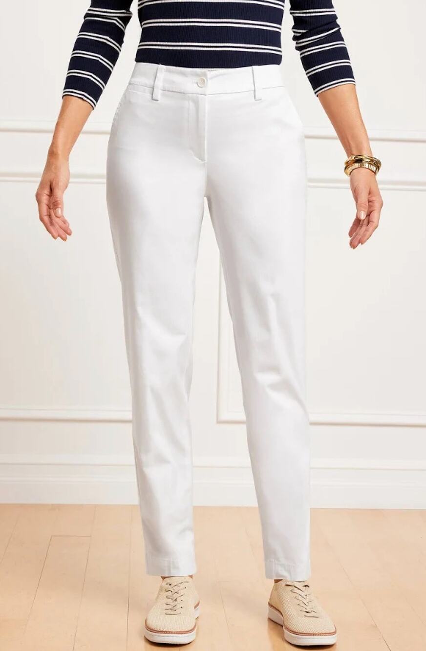 Talbots Womens 14 White Perfect Fit Chino Curvy Straight Ankle Pants